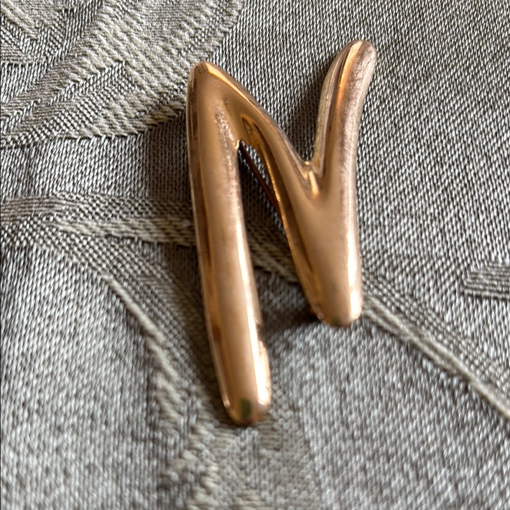 Gold Letter N Brooch